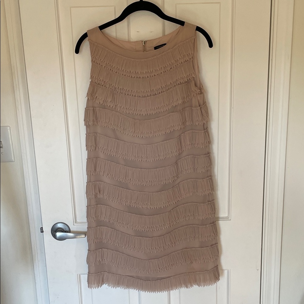 Ann Taylor Beige Fringe Midi Dress